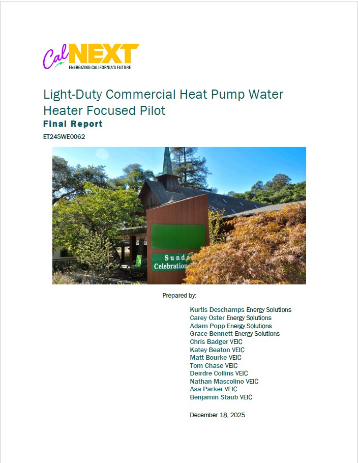 Image of report cover, title read: Light-Duty Commercial Heat Pump Water Heater Focused Pilot Final Report ET24SWE0062
