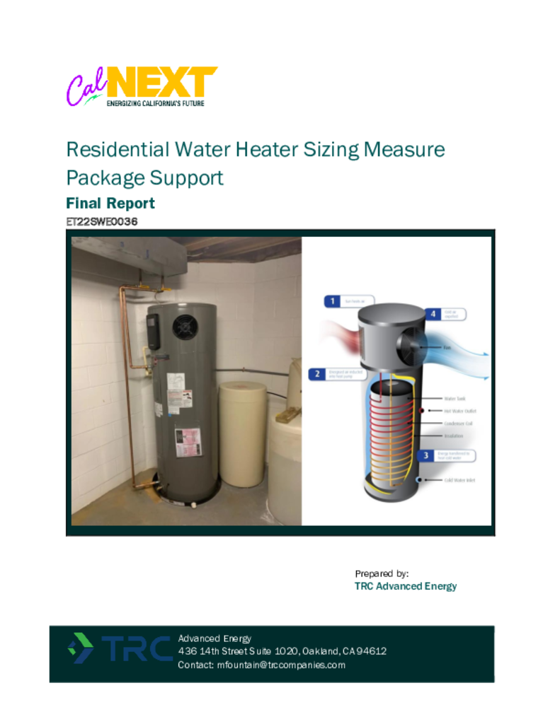 Residential Water Heater Sizing Measure Package Support Final Report