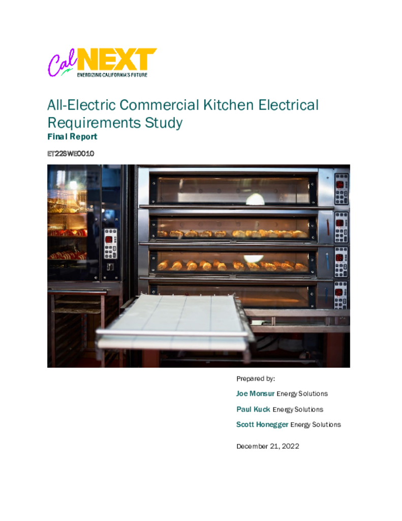 All-Electric Commercial Kitchen Electrical Requirements Study Final Report 