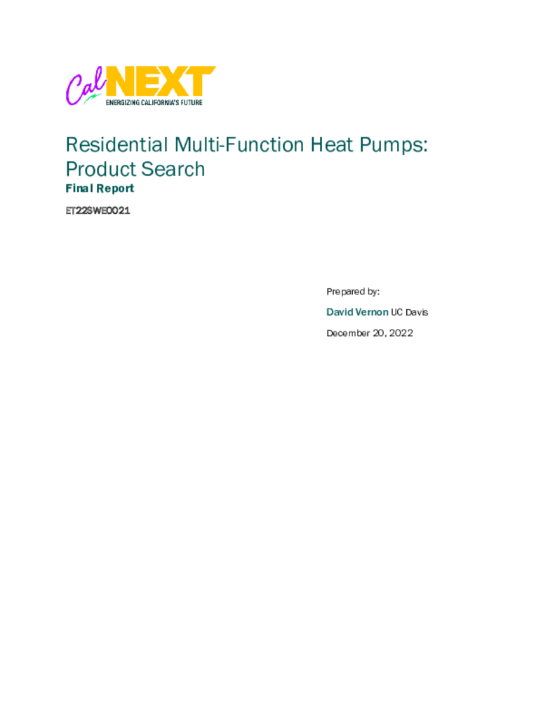 Res-Multi-Function Heat Pumps Product Search Final Report