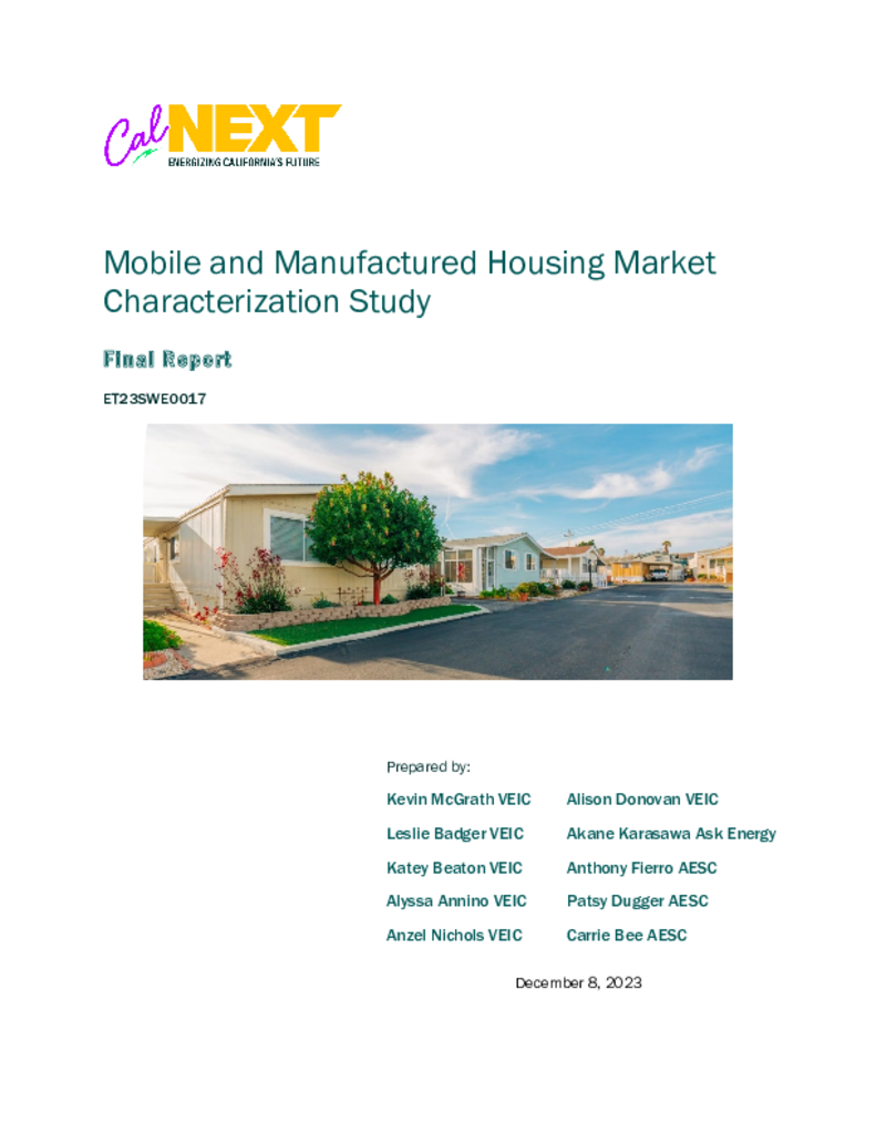 ET23SWE0017 - Mobile and Manufactured Housing Market Characterization Study  